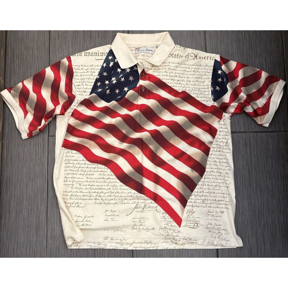 American Summer Patriotic Polo Shirt Flag/Declaration of Independence Size XXL